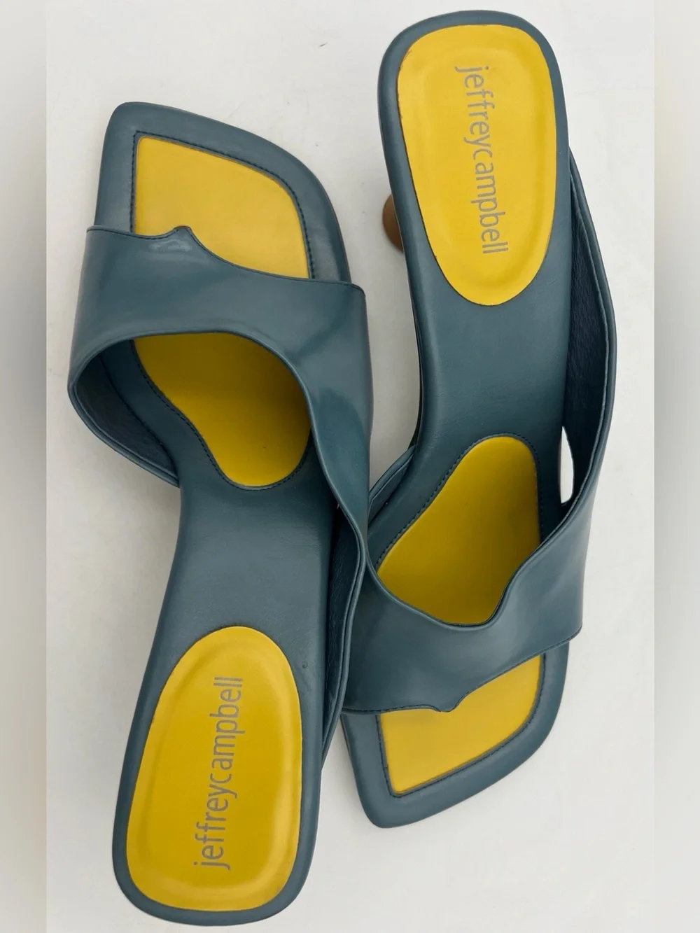 Jeffrey Campbell Dusty Blue/Yellow Slide Sandal/Mule Square Toe Women’s Size 8.5